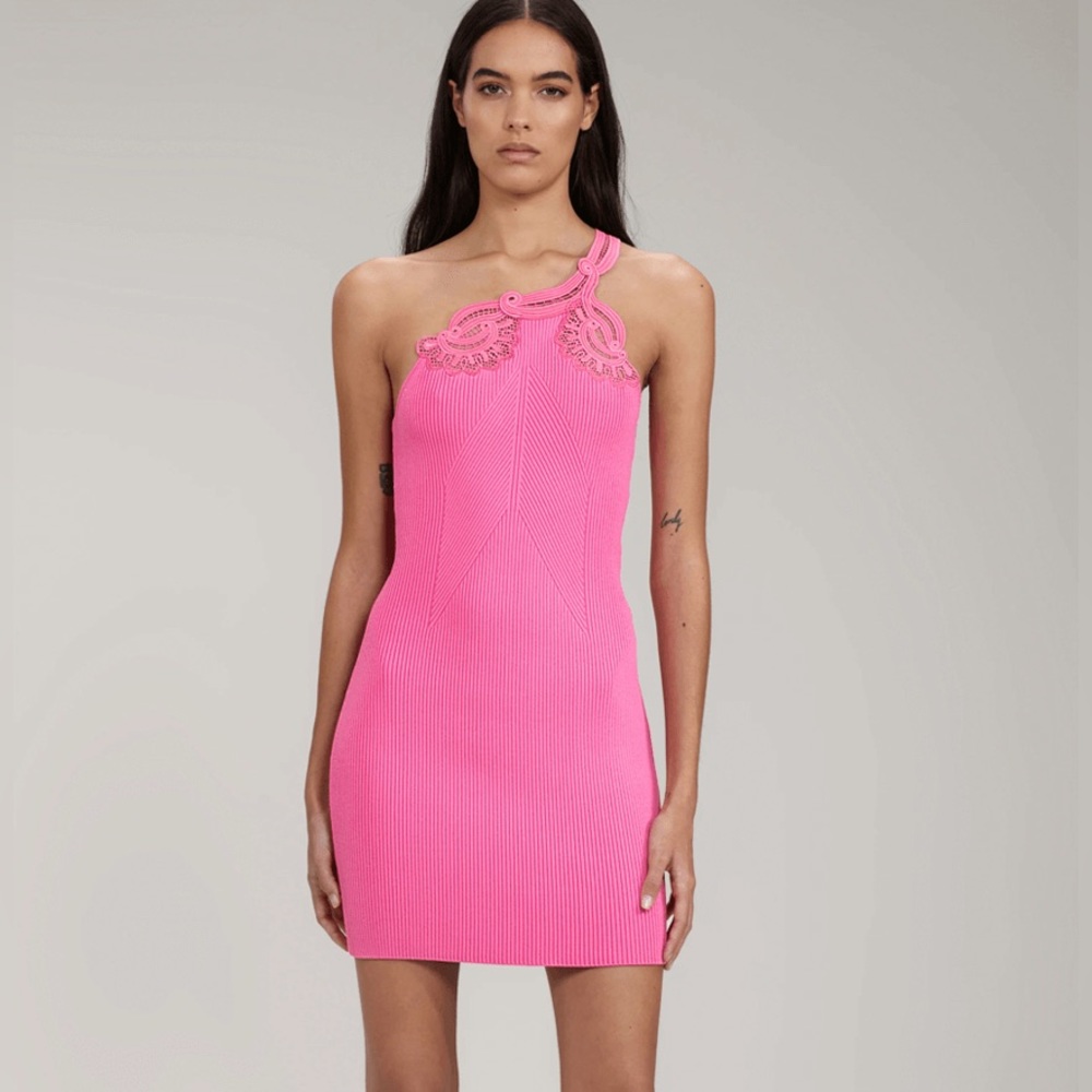 Self-Portrait Hot Pink One-Shoulder Mini Dress